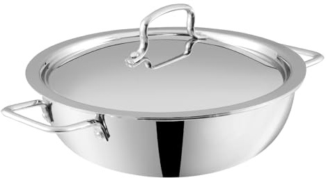 Vinod Platinum Kadai Triply Stainless Steel | Suitable for Indian Cooking, Sauces, Stews, Soups | Deep/Extra Deep Kadai | Induction, Electric Friendly (Extra Deep Kadai, 28cm)