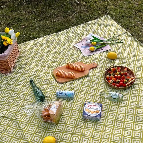 XQKXHZ Picknickdecken Grün Moderne Geometrie Wasserdicht Campingdecke mit Griff,Groß Outdoor Stranddecke für 4-6 Personen,Tragbar Isoliert Strandmatte für Camping,Wandern,Strandpark,150x150cm/60 x60