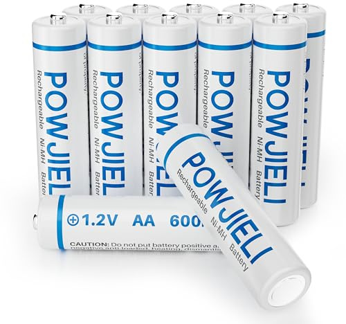 POWJIELI Ni-MH AA Rechargeable Batteries, Double A Solar Batteries 600mAh 1.2V Pre-Charged for Garden Landscaping Outdoor Solar Lights, String Lights, Pathway Lights (Pack of 12)