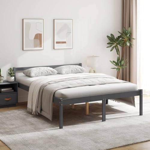 OHOOWOO Seniorenbett Grau 150x200 cm Massivholz Kiefer,