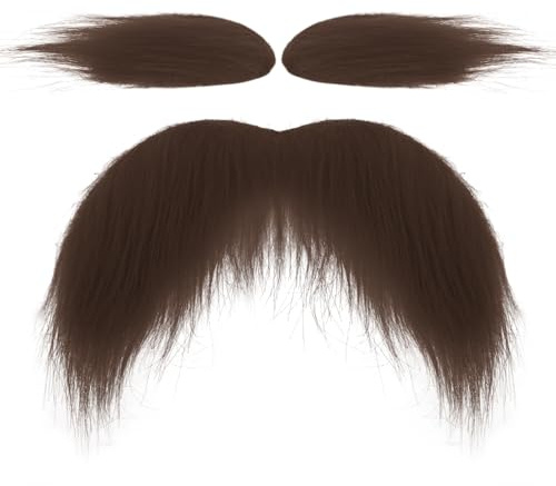 Falsk mustasch och ögonbryn för män kvinnor, realistisk mustasch självhäftande falska skägg nyhet kostym skägg för cosplay, Brun, one size
