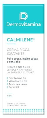 Dermovitamina Calmilene Crema Ricca Idratante - Crema Viso - Con Acido Ialuronico Antirughe - Per Pelli Secche - Rapido Assorbimento - Crema Viso Donna - Crema Viso Uomo - 40 ML