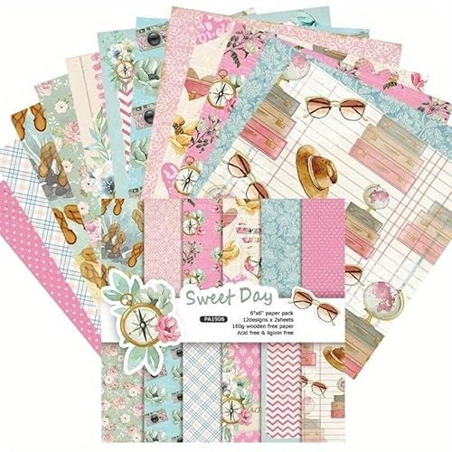 Syntego Sweet Day Papier-Design, dekorativ, säurefrei, 160 g/m², einseitig, 15,2 x 15,2 cm, 24 Blatt, 12 Designs
