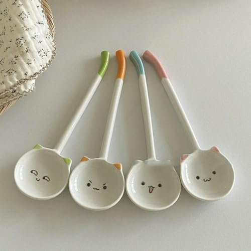 MEIFULLE Cute Cat Animal Spoon, Ceramic Kitchen Tool, Novelty Gift, Hanging Coffee, Dessert Spoon, Unique Ice Cream Flatware, 1Pc