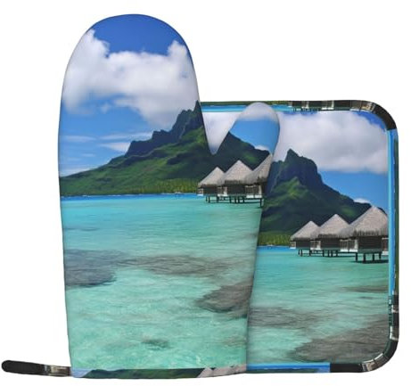 Tahiti Beach Lot de 2 maniques et maniques en silicone antidérapant résistant à la chaleur pour la cuisine