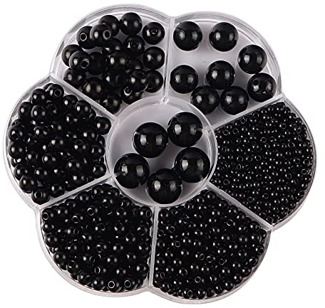 Buer Homie Perlen Set Schwarz: 1150 Stück, Kunststoff, Rund, CRAFT_BEAD, Perlen zum Basteln und DIY-Projekte, 3 mm, 4 mm, 5 mm, 6 mm, 8 mm, 10 mm, 12 mm