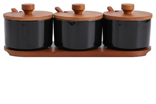 OnePine Lot de 3 Sucrier céramique, 220ml sucrier moderne avec couvercle et cuillère, boîte à épices et condiments pour sucre thé sel café epices