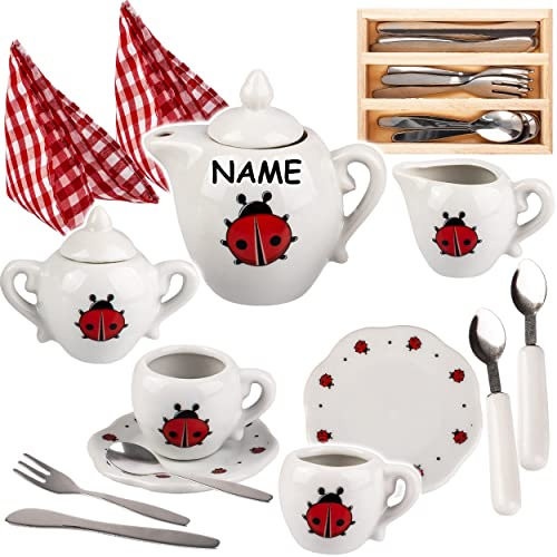 alles-meine.de GmbH Puppenküche - Geschirr & Zubehör Verschiedene Modelle wählbar 26 TLG. Set Puppengeschirr/Teeservice & Kaffeeservice + Besteckset - inkl. Name - Marien..