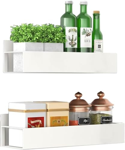 Melldrry Magnetische Ablage für Kühlschrank, 2 Stück Gewürzregal Magnetische, Kühlschrank Gewürzregal Hängeregal für Küchen Organizer Aufbewahrung (Weiß)
