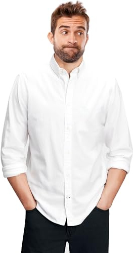 Vasego Regular Fit Long Sleeve Button Down Collar Oxford Shirt for Men | Comfortable and Breathable Light Stretch Casual Stylish Cotton Shirt for Everyday Wear White
