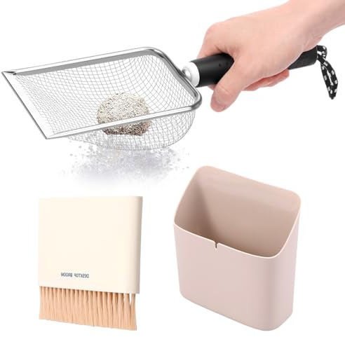 VAVPUP Katzenstreuschaufel Set,Katzenklo Schaufel aus Edelstahl mit kleinem Besen und Kehrschaufel,Vielseitigeinsetzbar Streuschaufel Katzenklo Zubehör,für Terrariensand und Reptilienabfälle(Webstil)