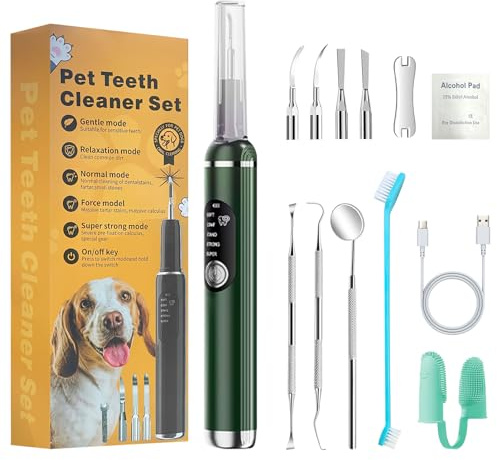 CIGAA Zahnsteinentferner, Zahnreiniger für Haustiere, Hund Zahnreinigung Kit, 5 einstellbare Modi Katzen Zahnreinigung Tools, Hund Zahnreinigung Set mit LED-Licht