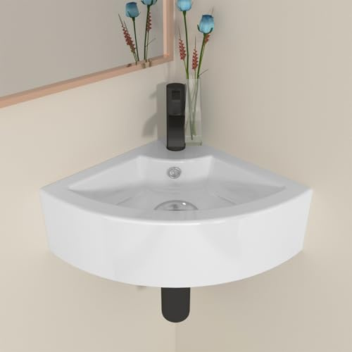 Plumbsys Corner Wall Hung Sink Bathroom Ceramic Small Cloakroom Wash Basin Sink