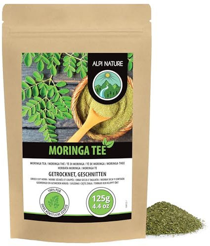 Alpi Nature Moringa Tisane 125g, Moringa Feuilles Séchées et Coupées, Thé en Vrac