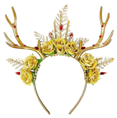 JeVenis Luxuriöses Rentiergeweih Stirnband Hirsch Kopfschmuck Fantasie Feen Elfen Stirnband Weihnachts Festival Kleidung Partyhüt
