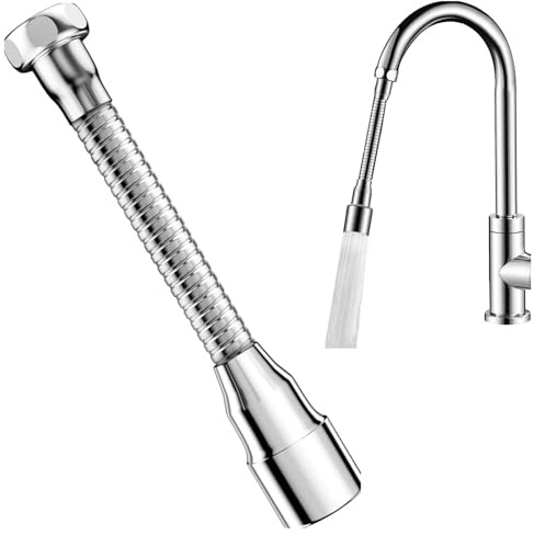 Faucet Extender with 360° Rotation,14cm Kitchen Tap Extension, Universal Kitchen Tap Extension for Water Saving, Stainless Steel and Brass, Includes Adapter, Easy Installation