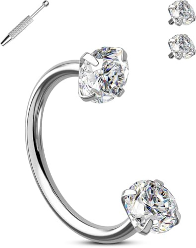 OUFER 20G Piercing Naso a Ferro di Cavallo da 7 mm, Elica, Cartilagine, Labbro, Orecchio Acciaio Chirurgico 316L, Doppia Pallina di Ricambio in Zirconia Cubica da 3 mm, Una Pallina per Piercing