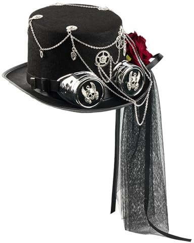 Chenxi Studio Chapeau de costume de styles industriels avec lunettes réglables et décorations florales Accessoires de costume d'Halloween pour adultes Chapeau en feutre en maille