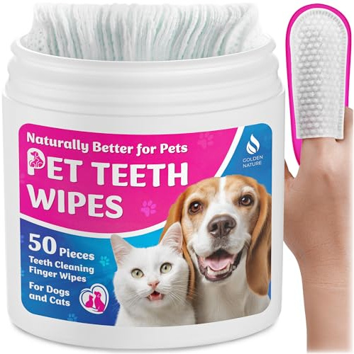 Golden Nature - Teeth Cleaning Wipes for Dogs and Cats - 100 Pcs - Pet Dental Care Finger Pads/Mouth Wipes for Fresh Breath, Plaque and Tartar Removal