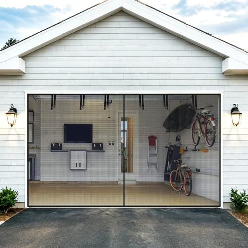 Garage Insect-Proof Screen Curtain, Fiberglass Door Curtains | No-Drill | Magnetic Black Divider Curtain | Suitable for Balconies Garages Gardens Patios Porches (8x7FT)