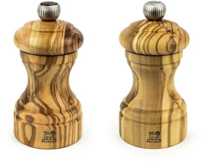 PEUGEOT - Mühlenset Bistro 10 cm Pfeffermühle und Salzmühle - Stahlmahlwerk - Klassische Mahlgradeinstellung - Olivenholz Natur