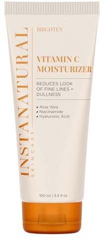 InstaNatural Vitamin C Moisturiser Cream - Facial Anti Aging & Wrinkle Reducing Lotion for Men & Women - With Hyaluronic Acid & Organic Jojoba Oil - Hydrating for Dry, Sensitive, & Oily Skin – 100 ml