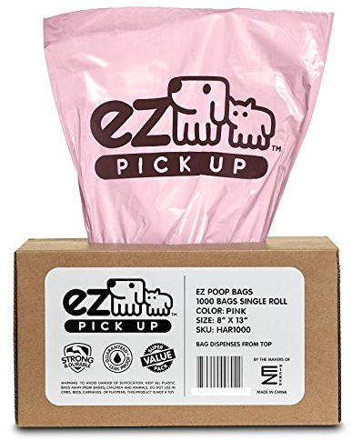 1000 Pet Waste Disposal Dog Poop Bags, EZ Pickup Bags Pink (single roll, not on small rolls) by EZ