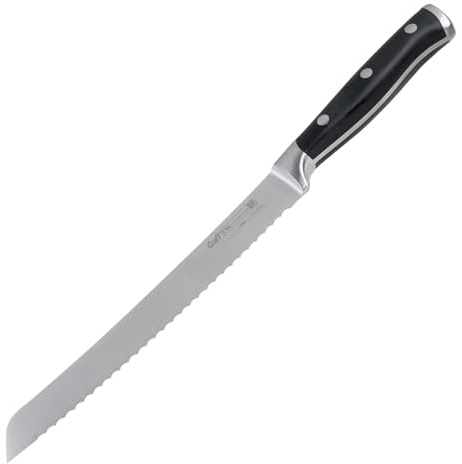 FMprofessional Brotmesser BBQ, Messer mit Klinge aus Edelstahl und Wellenschliff, hochwertiges Küchenmesser mit hoher Schnitthaltigkeit und Schärfe (Farbe: Schwarz/Silber) Menge: 1 Stück