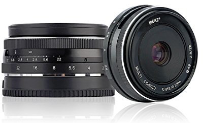 Meike - Fotocamera mirrorless con apertura fissa, senza zoom, con obiettivo E-mount MK-28 mm, F2.8, per Sony A6300, A6000, A6500, A5000, A5100, NEX3, NEX5, NEX6, NEX7, Mirrorless
