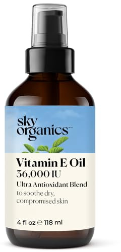 Organic Vitamin E Oil 36,000 IU by Sky Organics (118 ml) Vitamin E Oil - Moisturizing Treatment Oil with Jojoba & Rosehip for Scars & Stretch Marks