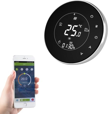 Qiumi Thermostat WiFi pour Chauffage au Sol, 16A 95-240V, Alexa | Écran rond, compatible avec Google Home et IFTTT, commande vocale/app, programmable.