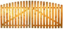 Doppelflügel StaketenTor 'Standard' 300x 120/140 cm - oben – kdi / V2A Edelstahl Schrauben verschraubt - aus frischem Holz gehobelt – nach oben gebogene Ausführung - kesseldruckimprägniert