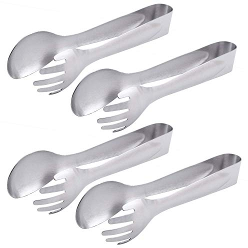 HINMAY Serving Tongs 8-Inch Stainless Steel Salad Tongs Fork and Spoon Tongs, Set of 4