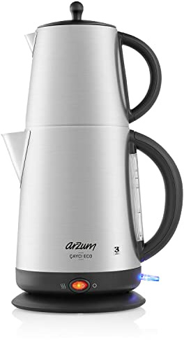 Arzum AR3072 Caycı Tea Maker, Turkish Teapot, Eco Inox Teamashinen, Stainless Steel, 1.7 Litre - Black