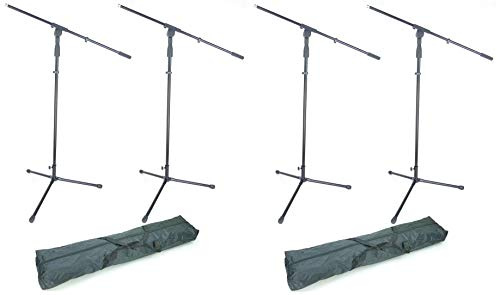 4 x PROFI Mikrofonständer S22B icl. 2 x Tragetasche - Mikrofon Stativ Ständer schwarz mit Galgen/Schwenkarm