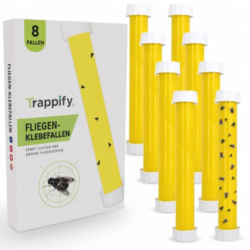 Trappify Fliegenfalle Innenbereich & Außen, Klebefalle, Gelb, 8er Pack | Klebefalle Aus Recyclingpapier, Geruchlos, Ohne Strom, Bis Zu 90 Tage, Zum Aufhängen Oder Aufstellen, Innen & Außen