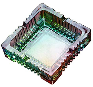 JHNIF Classic Square Heavy Crystal Glass Ashtray, Stained Glass, 6 Inches