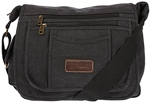Christian Wippermann große XL Herren Damen Tasche Umhängetasche Canvas Messenger Bag Schwarz