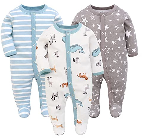 Miracle Baby 3 Pezzi Neonato Pagliaccetto in Cotone Bambino Pigiama Ragazze Ragazzi Tutine Manica Lunga Abbigliamento 0-7 Mesi