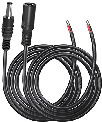 Cleqee Ersatz DC Power Stecker und Buchse Kabel, 5.5mm x 2.1mm, 1m | Blanker Draht Open End, Für DC-Stromversorgung, Kabel Reparatur