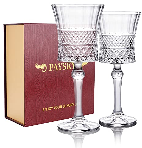 Paysky Bicchiere da vino in cristallo per vino, unico bicchiere da vino classico per donne o uomini, 270 ml, design elegante intaglio+confezione regalo di lusso