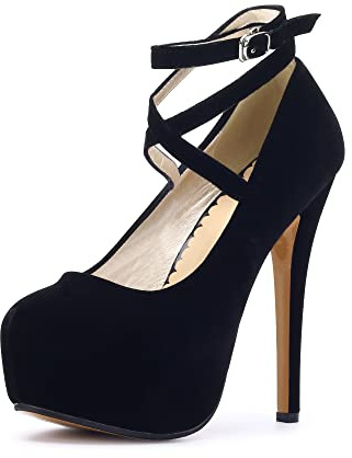 Femme Escarpins Talon Aiguille Hauteur 14cm Plateforme Epais 4cm Chaussure à Talon Stable Confortable Escarpins Mariage Soirée Club Velvet Noir Taille Asiatique 44-EU 42