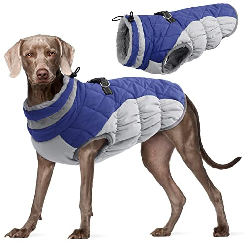 Kuoser Hundejacke Hundemantel für Große Hunde Winterweste Wasserdicht, XL | Wasserdichter Wintermantel Hund, Warme Hunde Winterjacke mit Reißverschluss, Reflektoren, D-Ring und verstellbarem Kordelzug
