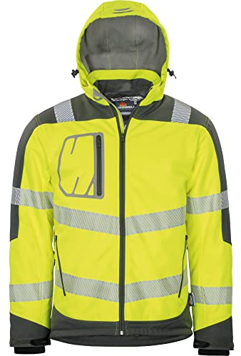 Vizwell Winter Softshelljacke Warnschutz Jacke Winterjacke leuchtgelb-grau