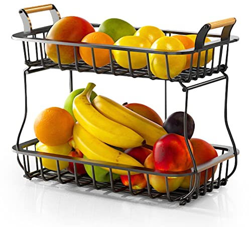 TWBEST Cesta de frutas Metal de 2 niveles,Fruteros de cocina,Cestas de frutas para mostradores y organizadores,mantiene las frutas y verduras frescas