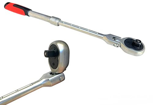 Chiave a Cricchetto Telescopica con Attacco da 1/2 72 Denti Reversibile con Testa Snodata Regolabile Fino a 90° Cricchetto Allungabile Chiave a Sgancio Rapido