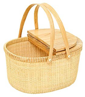 ATAAY Rattan-Korb Handgeflochtener Garten-Picknickkorb Großer Aufbewahrungskorb Einkaufskorbdeckel (Color : White Cork Wood) (Black Walnut) (White Cork Wood)