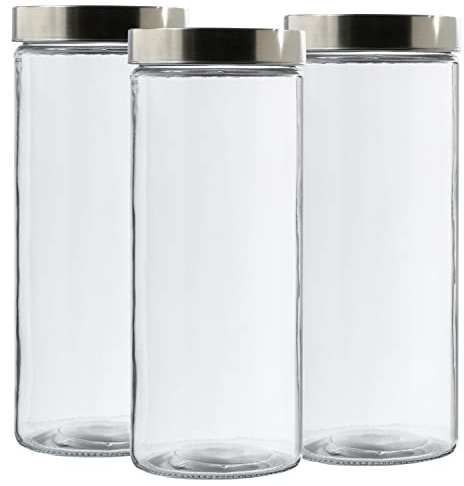MARELIDA Vorratsdose - Vorratsglas mit Edelstahldeckel - D: 11cm - Lebensmittel Glasbehälter (Set 3 x Größe XL - 2,2 Liter)