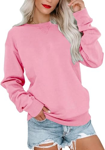 VIGVAN Damen Sweatshirt Pullover Elegant Basic Langarmshirt Rundhals Baumwolle Pulli Herbst Winter Casual Oberteile Langarm Tops