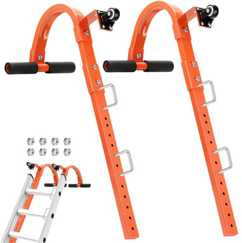 Ladder Roof Hook with Wheel Ladder Hooks for Roof Ridge Heavy Duty Steel Stabilizer Rubber Grip T-Bar for Damage Prevention Ladder Accessories 500 lb Weight Limit 2 Packs